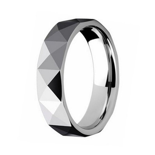 5MM Silver Multi Faceted Couples Tungsten Carbide Rings Polished Wedding Bands Mens Womens Carbon Fiber