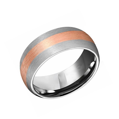 Rose Gold Plated Center 8mm Tungsten carbide Rings Mens Womens Carbon Fiber Couple Wedding Bands Comfort fit