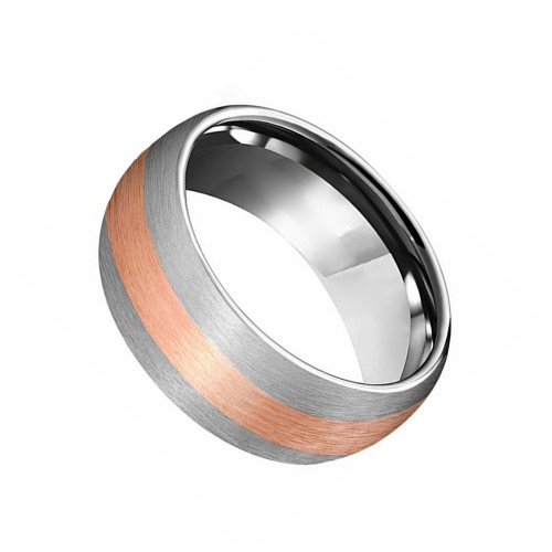 Rose Gold Plated Center 8mm Tungsten carbide Rings Mens Womens Carbon Fiber Couple Wedding Bands Comfort fit