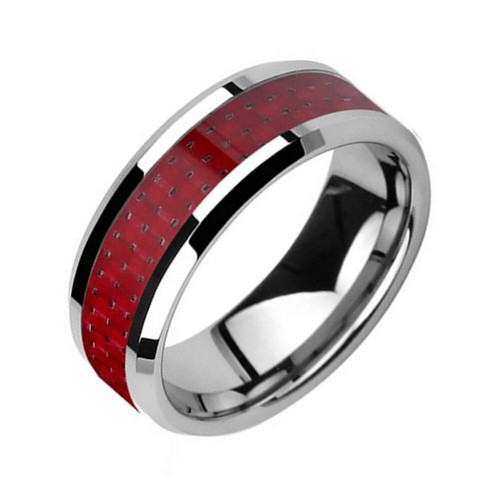 Red Carbon Fiber Inlay Matching Tungsten Carbide Rings Couple Wedding Bands Mens Womens Comfort fit