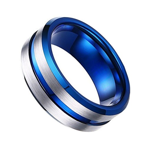 Blue Mens Womens Ring Silver Brushed Grooved Tungsten Carbide Rings Carbon Fiber Couples Wedding Bands Comfort fits