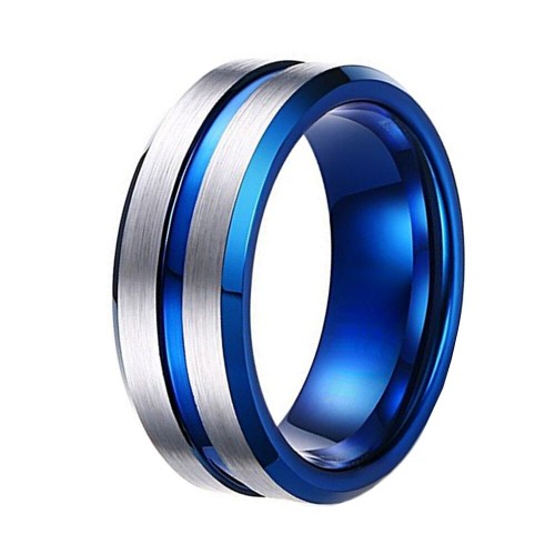 Blue Mens Womens Ring Silver Brushed Grooved Tungsten Carbide Rings Carbon Fiber Couples Wedding Bands Comfort fits