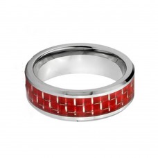 Mens Womens 8MM Tungsten Carbide Rings Inlaid Red Carbon Fiber Wedding Bands Couple Comfort fit