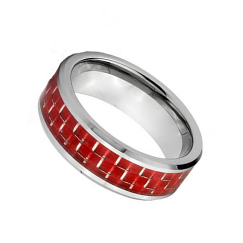 Mens Womens 8MM Tungsten Carbide Rings Inlaid Red Carbon Fiber Wedding Bands Couple Comfort fit