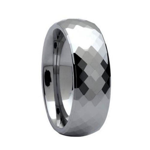 Silver Couple Wedding Bands Mens Womens Dome Multi Faceted Tungsten Carbide Rings Carbon Fiber
