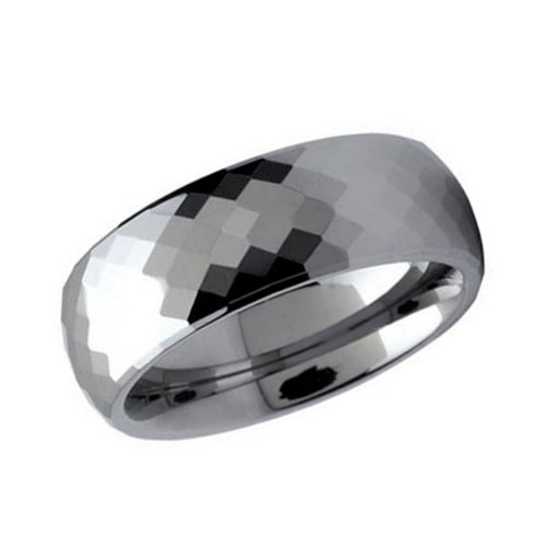 Silver Couple Wedding Bands Mens Womens Dome Multi Faceted Tungsten Carbide Rings Carbon Fiber