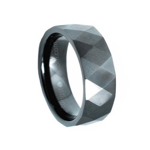 8MM Black Multi Faceted Tungsten Carbide Carbon Fiber Rings Mens Womens Wedding Bands Comfort Fit