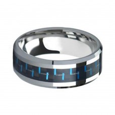 6MM 8MM Mens Womens Blue Carbon Fiber Tungsten carbide Rings Beveled Edge Couple Wedding Bands Comfort Fit