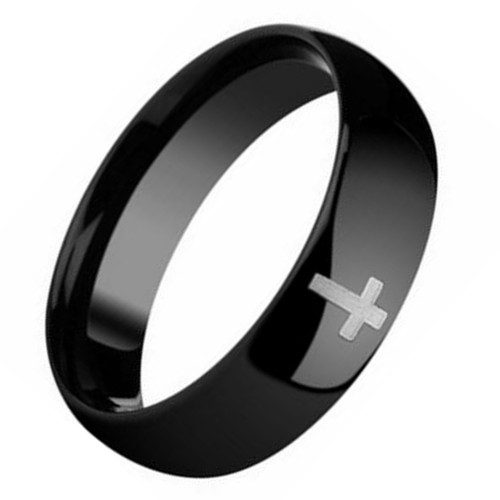5MM Mens Womens Black Domed Tungsten carbide Ring Cross Religion Couple Wedding Bands Carbon Fiber