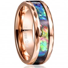 Mens Womens Rose Gold Abalone Shell Tungsten Carbide Rings Unisex Engraved Carbon Fiber Wedding Bands