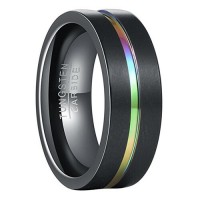 Tungsten Carbide Rings Mens Womens Grooved Rainbow Anodized Black Couple Wedding Bands Carbon Fiber Comfort fit