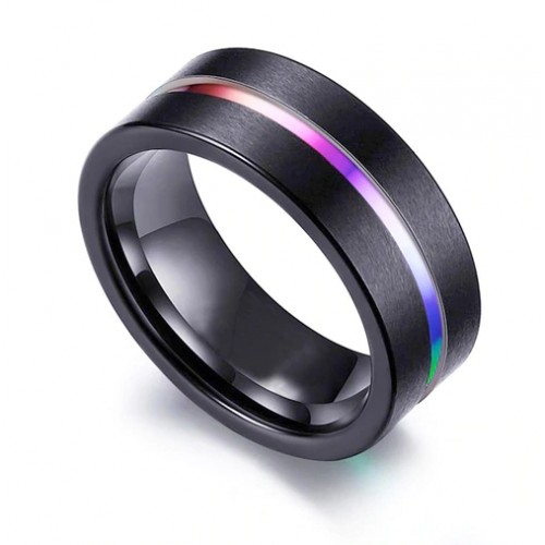 Tungsten Carbide Rings Mens Womens Grooved Rainbow Anodized Black Couple Wedding Bands Carbon Fiber Comfort fit