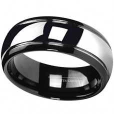 Tungsten Carbide Rings Women's Or Men's Black and Silver Dome Gunmetal Couple Wedding Bands Carbon Fiber Comfort fit