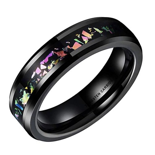 Men's or Women's Engagement Tungsten carbide Matching Rings Carbon Fiber Couple Wedding Bands Black With Rainbow Fragments