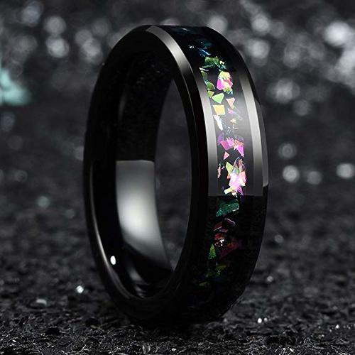 Men's or Women's Engagement Tungsten carbide Matching Rings Carbon Fiber Couple Wedding Bands Black With Rainbow Fragments