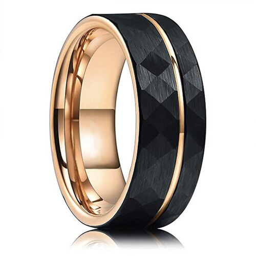 Women's or Men's Hammered Brushed Black Tungsten carbide Rings Couple Wedding Bands Carbon Fiber Comfort fit