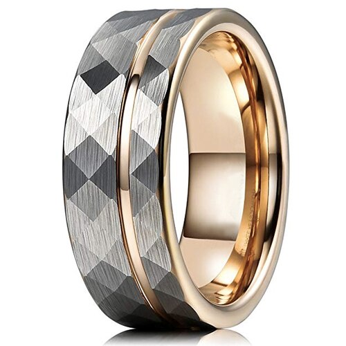 Women's or Men's Hammered Brushed Silver Tungsten carbide Rings Couple Wedding Bands Carbon Fiber Comfort fit