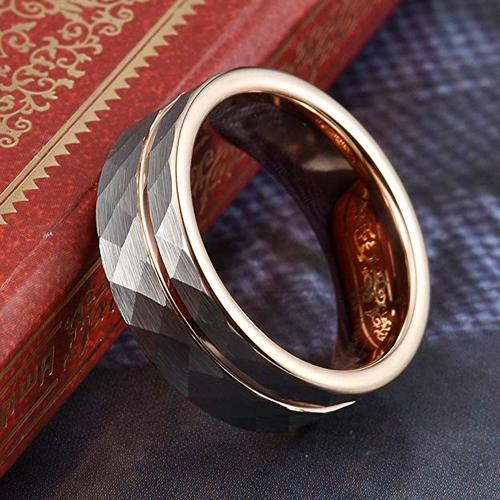 Women's or Men's Hammered Brushed Silver Tungsten carbide Rings Couple Wedding Bands Carbon Fiber Comfort fit