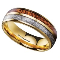 Mens Womens Engagement Tungsten carbide Matching Rings Couple Wedding Bands Carbon Fiber Domed Gold Bands with Wood