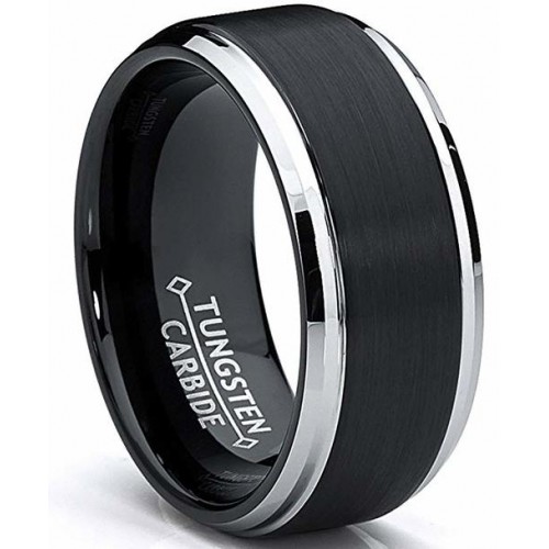 6MM 8MM Mens Womens Tungsten Carbide Rings Silver Black Carbon Fiber Side Stripes High Polish Couple Wedding Bands