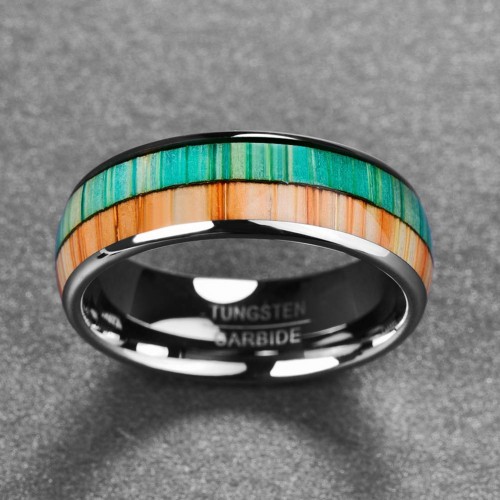 Mens Womens Tungsten Carbide Rings Matching Wood Inlay Carbon Fiber Couple Wedding Bands Comfort Fit