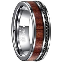  Tungsten carbide Matching Rings Mens Women Hawaiian Wood and Cubic Zirconia Inlay Couple Wedding Bands Carbon Fiber