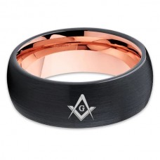 Mens Womens Tungsten Carbide Masonic Black And Rose Gold Carbon Fiber Rings Couple Wedding Bands