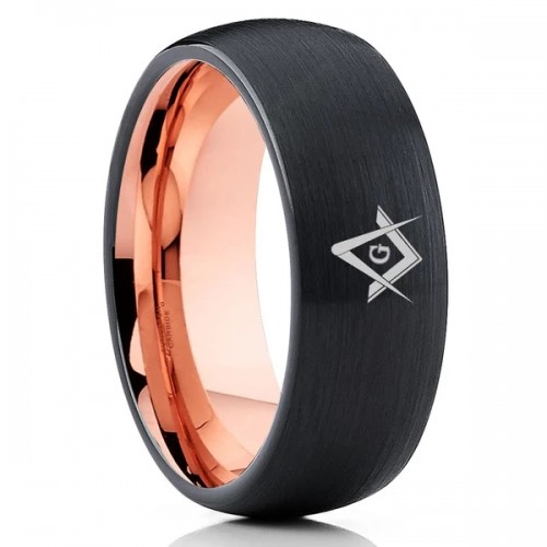 Mens Womens Tungsten Carbide Masonic Black And Rose Gold Carbon Fiber Rings Couple Wedding Bands