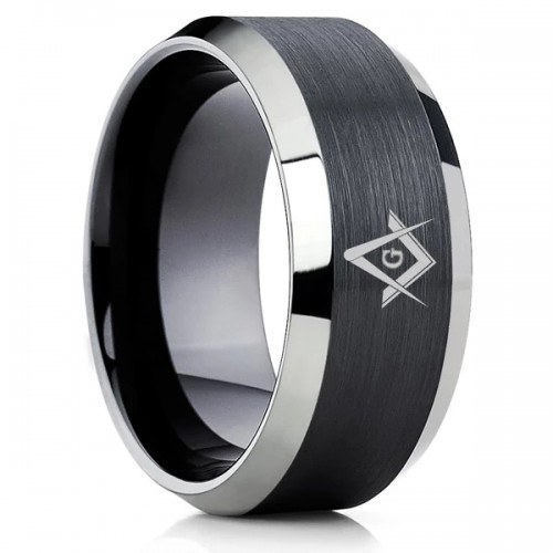  Women's or Men's Masonic Black Tungsten carbide Matching Rings Couple Wedding Bands Carbon Fiber Comfort fit