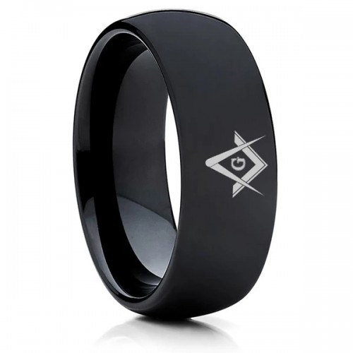  Women's or Men's Black Masonic Tungsten carbide Matching Rings Couple Wedding Bands Carbon Fiber