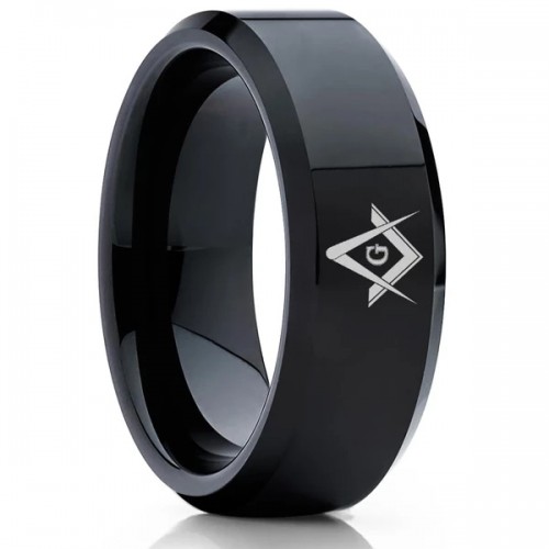 Women's or Men's Black Masonic Tungsten carbide Matching Rings Couple Wedding Bands Carbon Fiber
