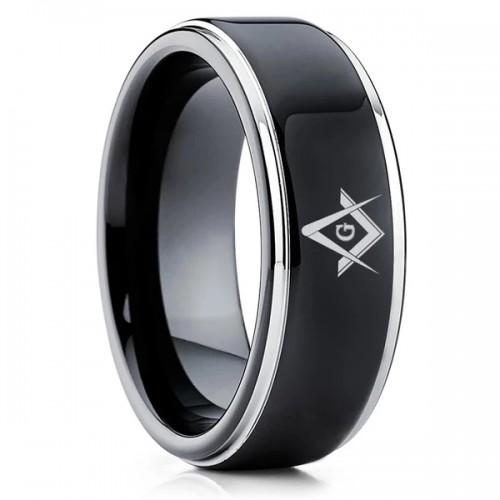  Women's or Men's Tungsten Carbide Rings Masonic Black Couple Wedding Bands Carbon Fiber Engagement