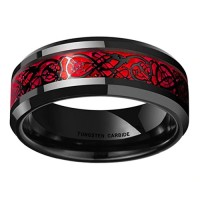 Men's Women Black with Red Celtic Dragon Tungsten carbide Matching Rings Couple Wedding Bands Carbon Fiber Comfort fit