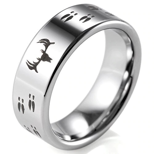 Tungsten carbide Ring 4MM 6MM 8MM 10MM Men's Or Women Hunting Rings Deer Crossing Wedding ring band. Silver Tungsten Carbide B