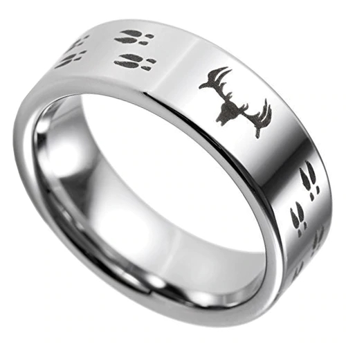 Tungsten carbide Ring 4MM 6MM 8MM 10MM Men's Or Women Hunting Rings Deer Crossing Wedding ring band. Silver Tungsten Carbide B