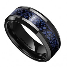 Tungsten Carbide Rings for Mens Womens Celtic Dragon Knot Black with Blue Resin Inlay Carbon Fiber Couples Wedding Bands