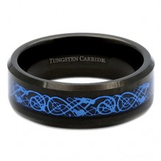 Women or Men's Tungsten carbide Matching Rings Wedding Bands Carbon Fiber Black Resin Inlay Sky Blue Celtic Dragon Knot