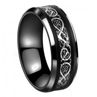 Tungsten Carbide Rings Women's or Men's Black and Silver Celtic Dragon Knot Rings Carbon Fiber Couples Wedding Bands Comfort fits