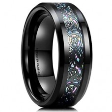 Women Or Men's Tungsten carbide Matching Rings Rainbow Opal Celtic Dragon Knot Couple Wedding Bands Carbon Fiber