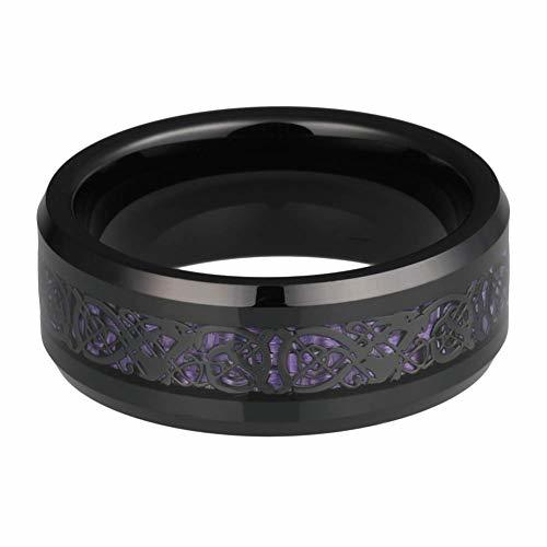 Women Or Men's Tungsten Carbide Rings,Celtic Dragon Knot Wedding Bands Black with Purple and Black Resin Inlay Celtic Dragon