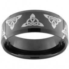 Mens Womens Wedding Bands Tungsten Carbide Rings,Multi Triquetra Celtic Knot Black With Laser Etched Irish Wedding Bands  