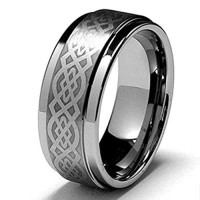 Silver Celtic Knot Women Or Men's Tungsten Carbide Rings Couples Wedding Bands Carbon Fiber,Laser Etched Silver