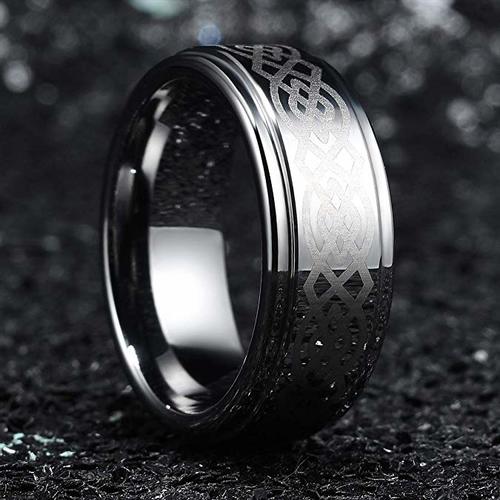 Silver Celtic Knot Women Or Men's Tungsten Carbide Rings Couples Wedding Bands Carbon Fiber,Laser Etched Silver