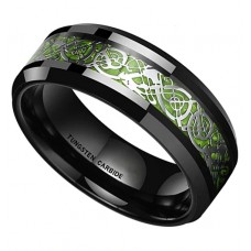 Black Resin Inlay Silver and Bright Green Celtic Dragon Knot Women Or Men's Tungsten Carbide Rings Wedding Bands