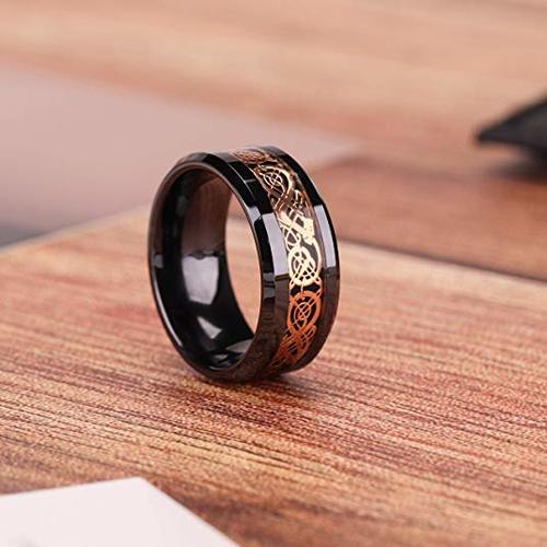  Rose Gold and Black Resin Inlay Celtic Dragon Knot Tungsten carbide Matching Rings Women Or Men's Ceramic Wedding Bands
