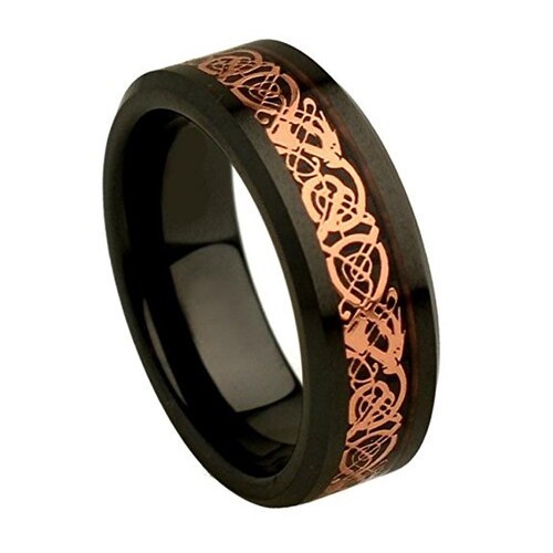  Rose Gold and Black Resin Inlay Celtic Dragon Knot Tungsten carbide Matching Rings Women Or Men's Ceramic Wedding Bands
