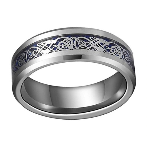  Women Or Men's Celtic Dragon Knot Tungsten carbide Matching Rings Silver Resin Inlay Blue Celtic Couple Wedding Bands