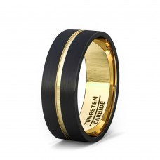 Fashion Black Tungsten carbide Rings Mens Womens carbon fiber with Gold Inside Wedding Bands Comfort fit