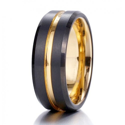 Fashion Black Tungsten carbide Rings Mens Womens carbon fiber with Gold Inside Wedding Bands Comfort fit