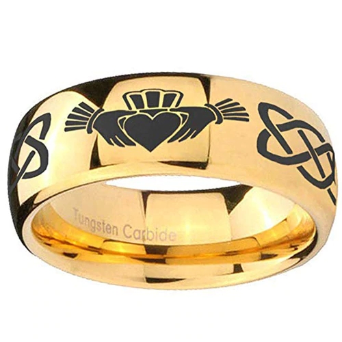 Men's or Women's Irish Claddagh Gold Tungsten Carbide Rings Embrace Love Heart Wedding Bands Carbon Fiber